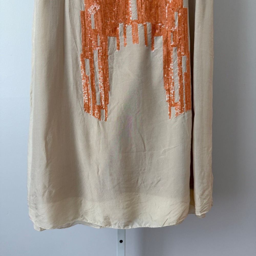 Hoss Intropia‎ S Ivory Orange Sequin Silk Shift Dress Deco Quirky Retro Twee - Picture 3 of 7